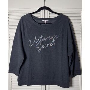 Victoria's Secret Gray Raglan Sequin Bling Spell Out Crewneck Sweatshirt Size M